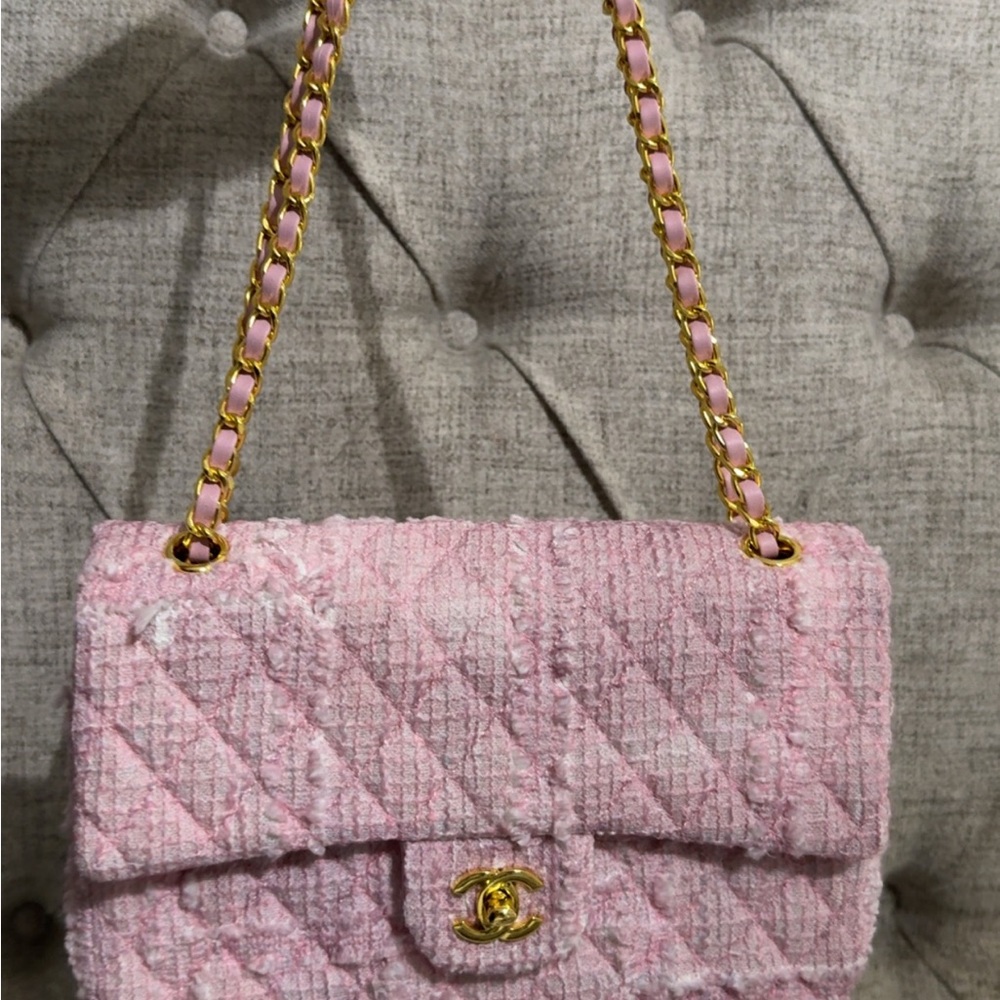 Quilted Pink Tweed Shoulder Bag